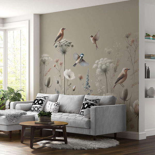 Vogels op bloemen en planten Fotobehang Vogels op bloemen en planten