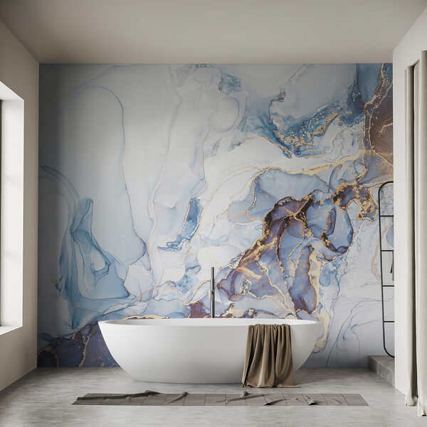 Elegante blauwe vloeiende kunst met aderen Fotobehang Elegante blauwe vloeiende kunst met aderen