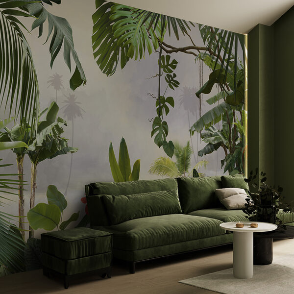 Fotobehang Weelderig jungleparadijs met groene bladeren