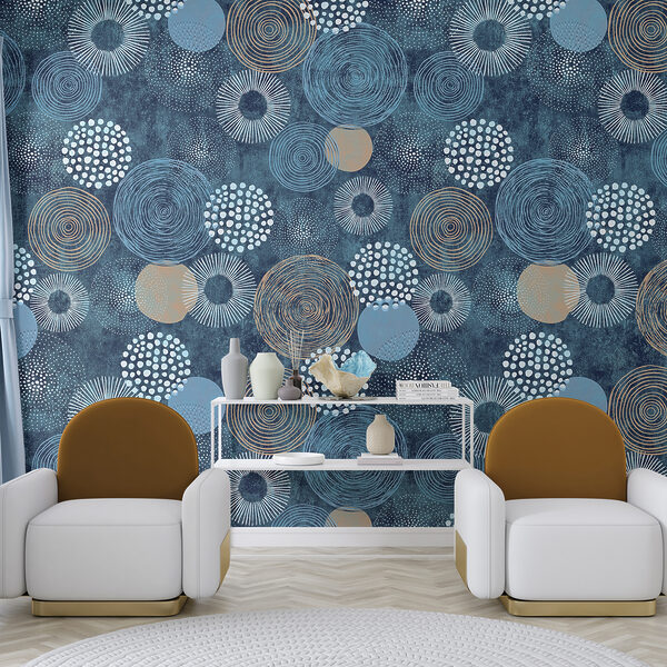 Fotobehang Blauw en wit cirkelontwerp