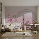 Fotobehang Roze flamingo op roze achtergrond
