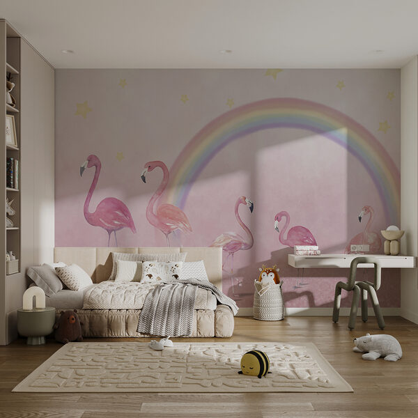 Fotobehang Roze flamingo op roze achtergrond