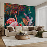 Fotobehang Roze flamingo met lange poten