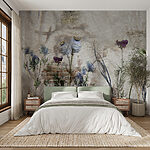 Fotobehang Botanische collage op gestructureerde achtergrond