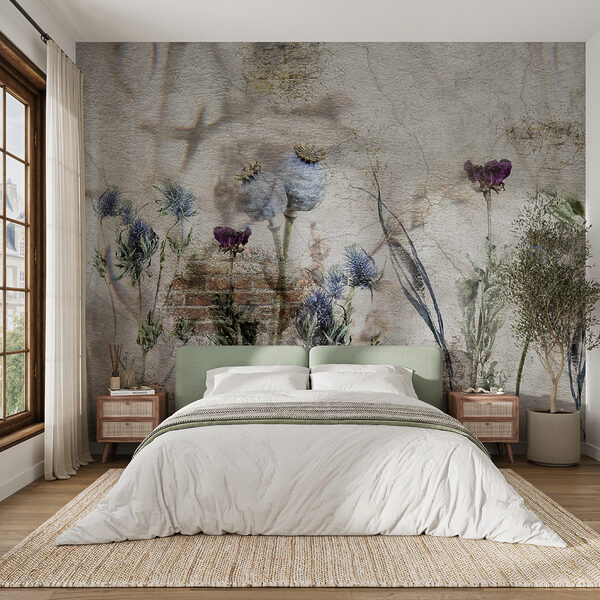 Fotobehang Botanische collage op gestructureerde achtergrond