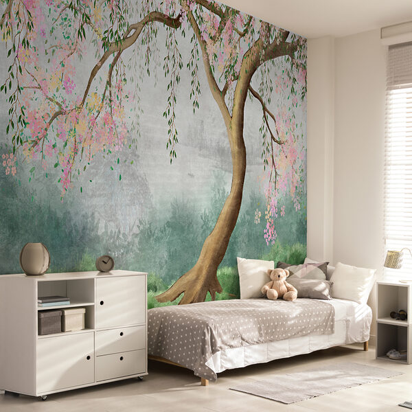 Fotobehang Serene bloesems omlijsten een rustig landschap