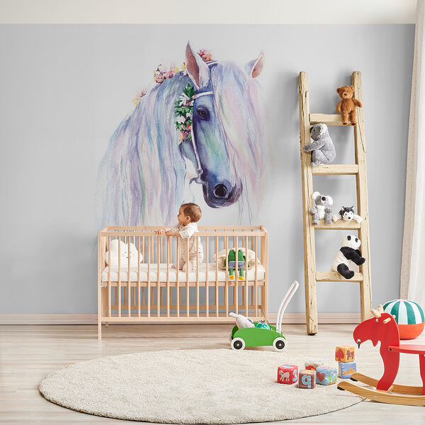 Fotobehang Majestueus paard versierd met bloemen
