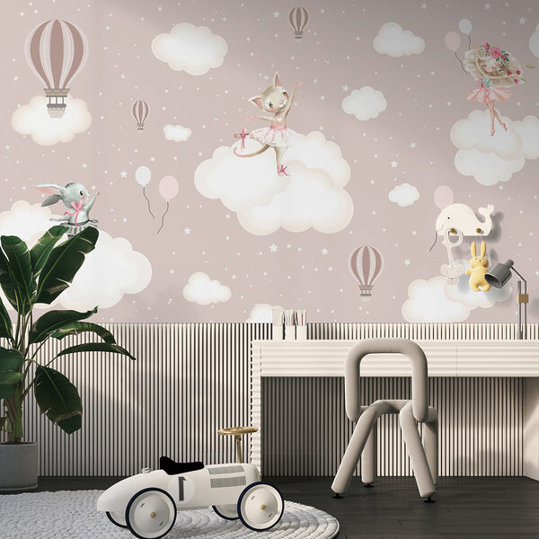 Balletdieren dansen op wolken Fotobehang Balletdieren dansen op wolken