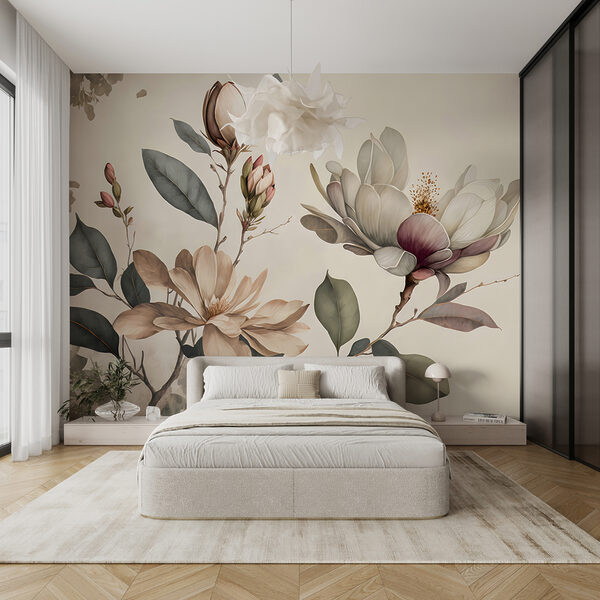 Fotobehang Magnolia bloeit in sierlijke elegantie
