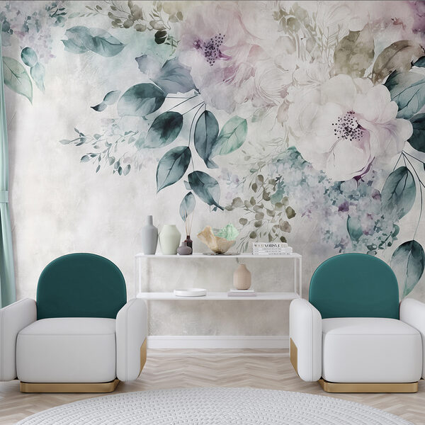Fotobehang Florale elegantie in aquareltinten