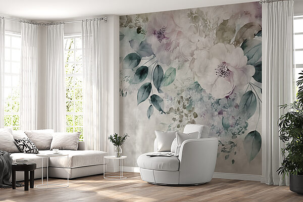 Fotobehang Florale elegantie in aquareltinten
