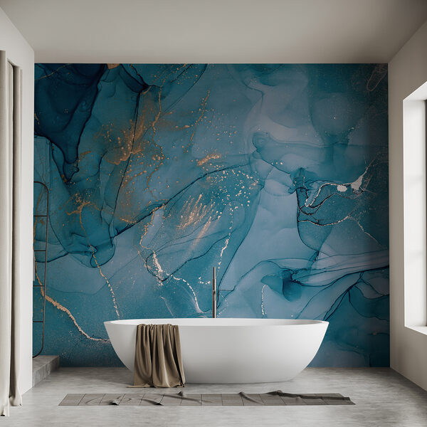 Fotobehang Abstracte blauwe kunst met metallic accenten