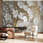 Fotobehang Elegante takken met witte bloemen