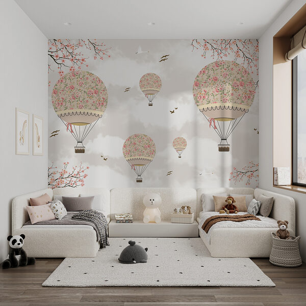 Fotobehang Luchtballon met bloemen