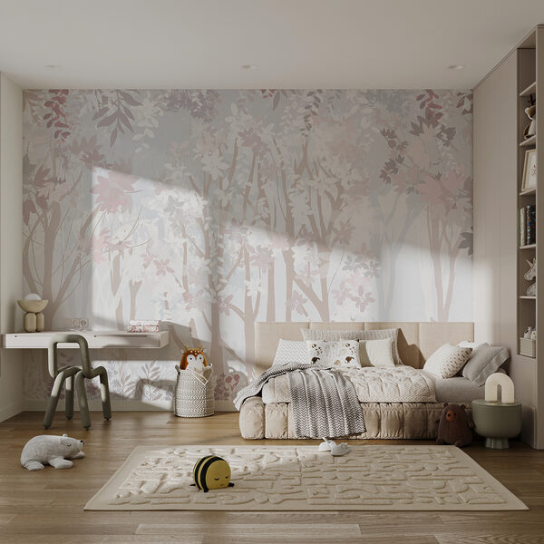 Fotobehang Pastelbos met delicaat gebladerte