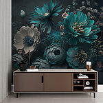 Fotobehang Florale elegantie in rustgevende groenblauwe tinten