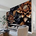 Fotobehang Metallic bloemen met donker bladmotief