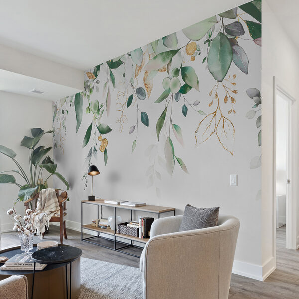 Fotobehang Elegant gebladerte met delicate accenten