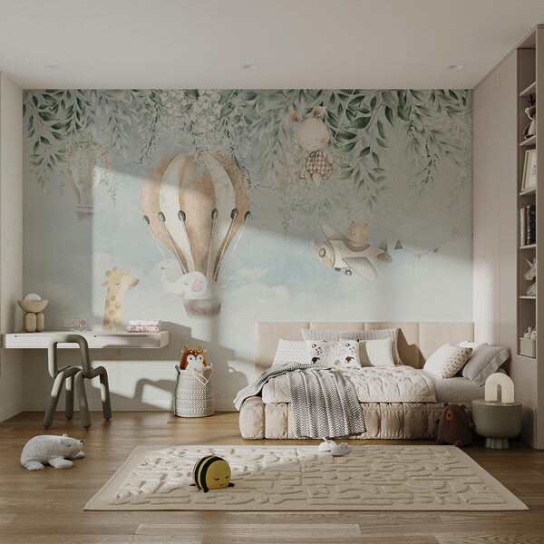 Fotobehang Fotobehang Schilderij van een konijn op een schommel (Artikelnummer: u95429)