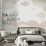 Fotobehang Witte en roze wolken