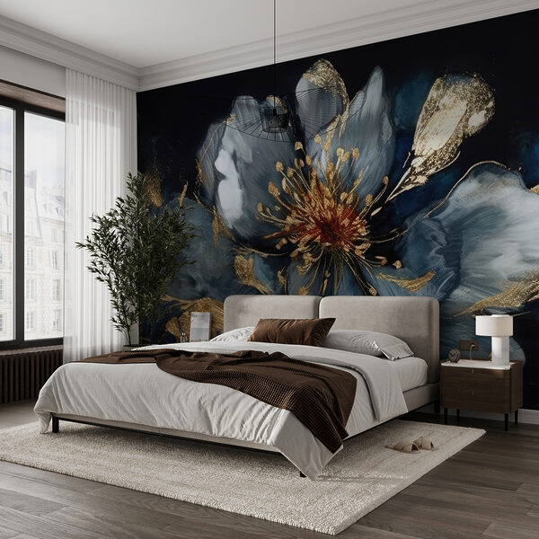 Fotobehang Elegant bloemenabstract in donkere tinten