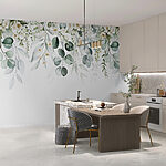 Fotobehang Delicate bloemen met zachtgroene bladeren