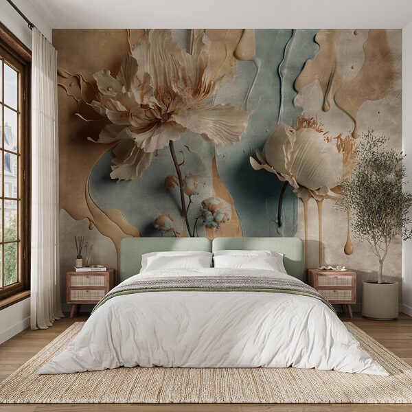 Bloemen met artistieke verfdruppels Fotobehang Bloemen met artistieke verfdruppels
