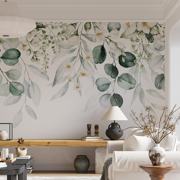 Fotobehang Elegant blad- en bloemstuk
