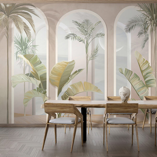 Fotobehang Boogramen met tropische planten