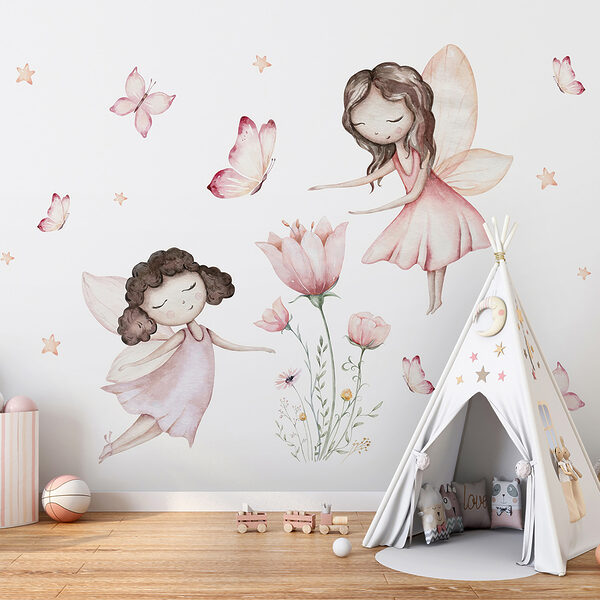 Fotobehang Feeën dansen tussen de bloesems