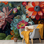 Fotobehang Levendige bloemen in artistieke weergave.