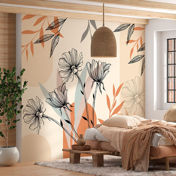 Zwart-wit tekening van een bloem Fotobehang Zwart-wit tekening van een bloem