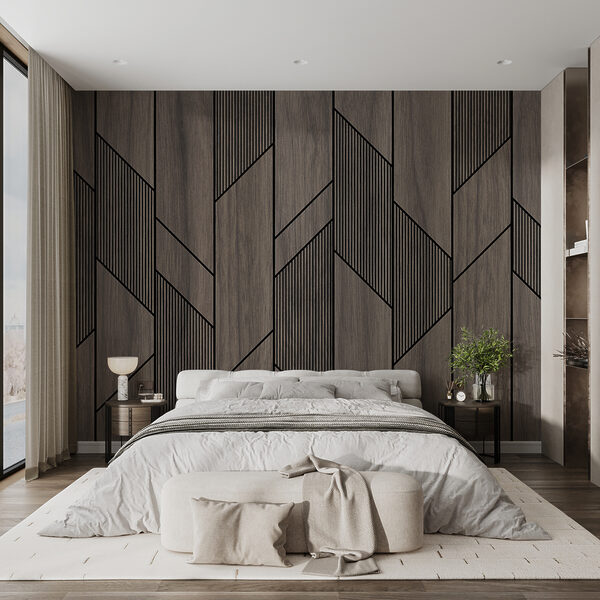 Fotobehang Geometrisch patroon op houten oppervlak