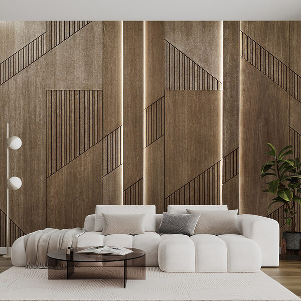 Fotobehang Houten panelen met structuur en geometrisch ontwerp