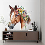 Fotobehang Paard versierd met levendige bloemen
