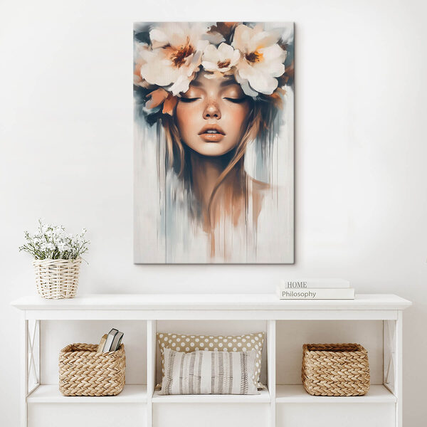Vrouw met bloemen in haar haar Canvas Schilderijen Vrouw met bloemen in haar haar