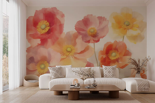 Groep bloemen op witte achtergrond Fotobehang Groep bloemen op witte achtergrond