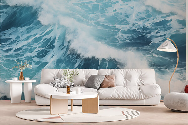 Botsende golven met schuimend wit schuim Fotobehang Botsende golven met schuimend wit schuim