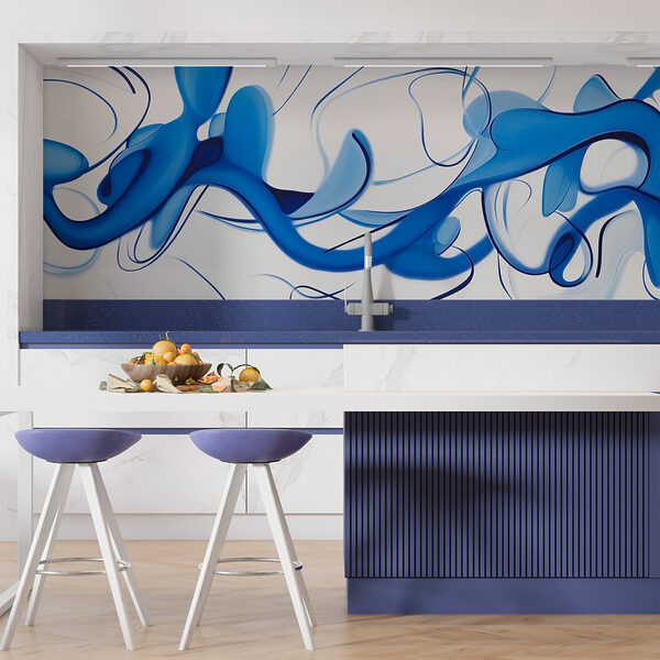 Blauwe wervelingen op een witte achtergrond Fotobehang Blauwe wervelingen op een witte achtergrond