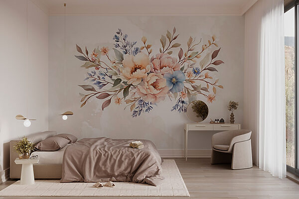 Boeket bloemen op een witte achtergrond Fotobehang Boeket bloemen op een witte achtergrond