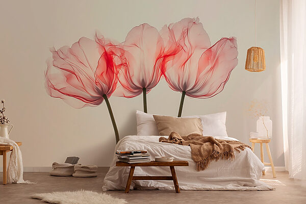 Groep roze bloemen Fotobehang Groep roze bloemen