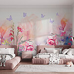 Fotobehang Groep bloemen met vlinders