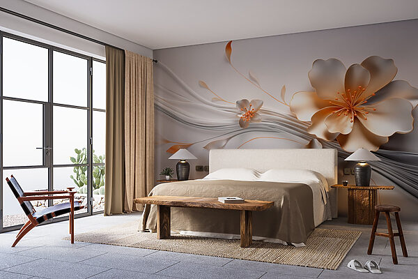 Elegant bloemmotief met vloeiende lijnen Fotobehang Elegant bloemmotief met vloeiende lijnen