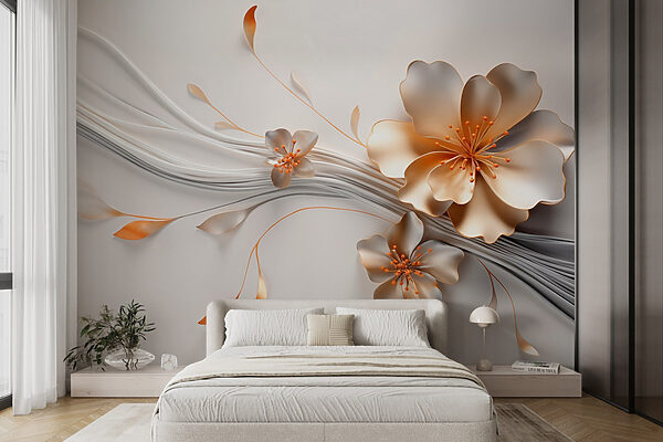 3D Reliëf Zon Bloem Behang Mural Print Foto Behang... – Grandado