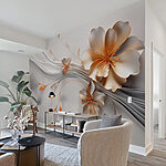 Fotobehang Elegant bloemmotief met vloeiende lijnen