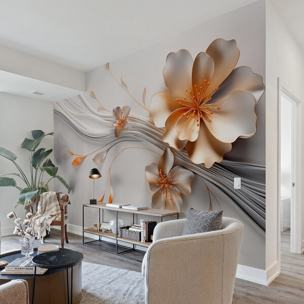 Fotobehang Elegant bloemmotief met vloeiende lijnen
