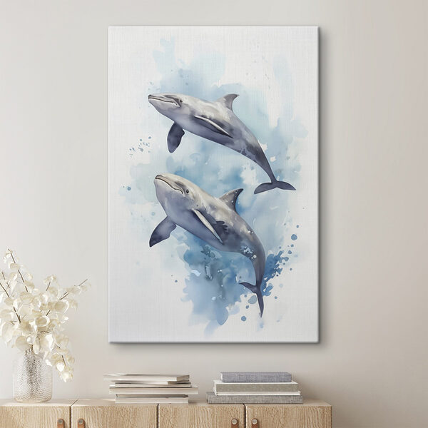 Twee dolfijnen zwemmen in het water Canvas Schilderijen Twee dolfijnen zwemmen in het water