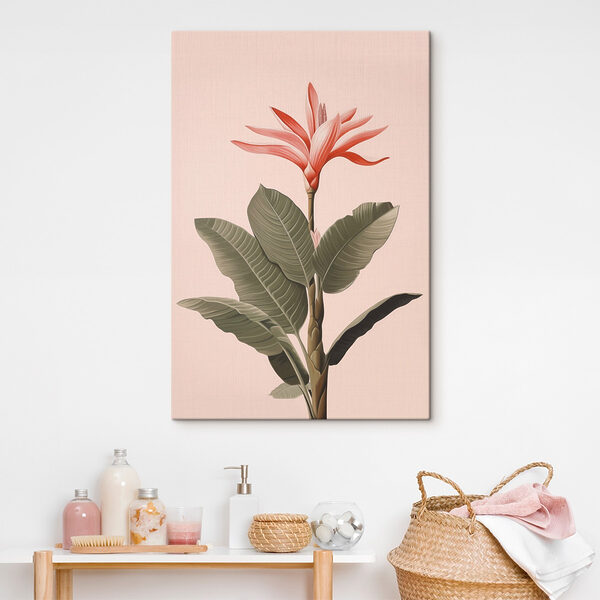 Schilderij van een bloem en bladeren Canvas Schilderijen Schilderij van een bloem en bladeren