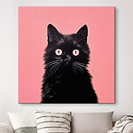 Canvas Schilderijen Zwarte kat met roze ogen