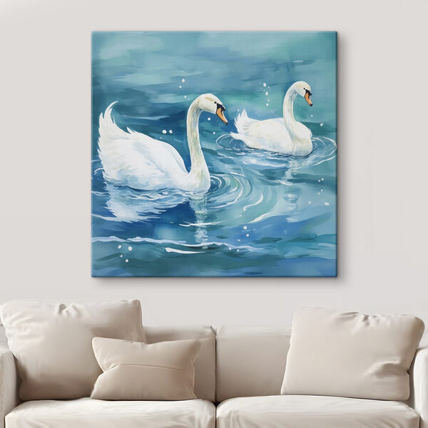 Canvas prints Two swans swimming in water Canvas Schilderijen Canvas prints Two swans swimming in water